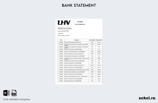 цифровая загрузка шаблона выписки по банковскому счету в Эстонии LHV